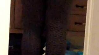 Wife shows off her leggings-clad big ass.