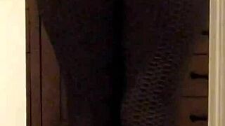 Wife shows off her leggings-clad big ass.