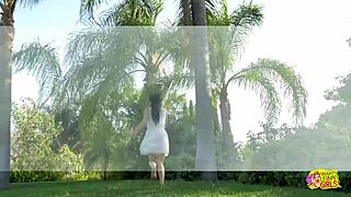 Two lesbians run through field then have sex