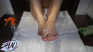 Brunette Shows Her Feet And Foot Fetish Closeup