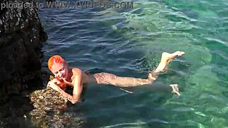 blue water and a naked girl skinny pussy flashing wet small 18+ tits exhibitionists shaved hairless