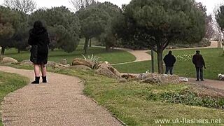 Naughty milf Sarah Jane feels excited during public flashing and outdoor masturbation