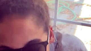 Lightskin ebony step-sister gives blowjob by window, gets cum on face as boyfriend searches.