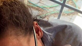 Lightskin ebony step-sister gives blowjob by window, gets cum on face as boyfriend searches.