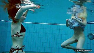 two teen blondes having sex in the pool underwater