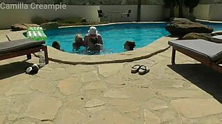 big pussy lips drip in swimming pool orgy