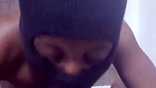 Taking that big chocolate cock all in, homemade outdoor fun