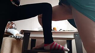 Middle Aged Woman And Student Masturbate On Chairs