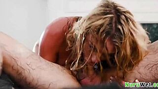 blonde masseuse sucks client's cock deep