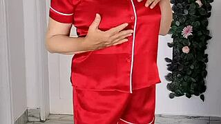 Stepmom seduces stepson with intense blowjob and cumshot on huge tits.