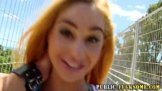 busty amateur flashing her big tits in bikini outdoors