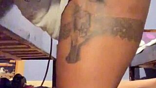 ebony milf strip tease and deepthroat preview with anal creampie