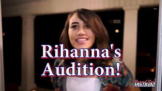 Brunette Cutie Rihanna Bent Over Dildo Fucking