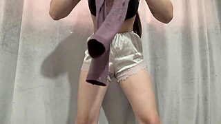 Masturbating in White Shorts with Gloves