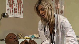 Naughty Doctor Gets A Big Thick Cumload On Her Face From Her Black Patient
