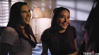 late night party turns into lesbian sex with teen 18+s licking pussy