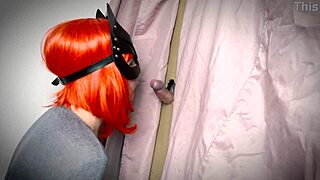 Ginger girl discovers gloryhole for intense blowjob teasing
