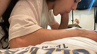 Wet pussy stepsister gives incredible blowjob alone at home with creampie?