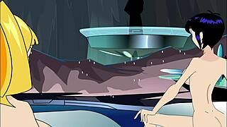 3 way animation part 02 with blonde redhead lesbian flashing