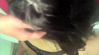 Hot young brunette gets double penetration in homemade trio with big ass babe