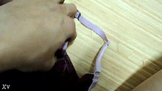 Cumshot on step sister's pink leopard bra!