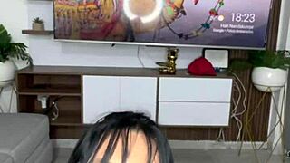 beautiful latina feels so excited playing with her dildos at home