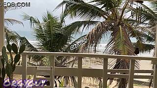 ebony wife flashes pussy at beach house