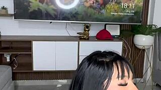 beautiful latina feels so excited playing with her dildos at home