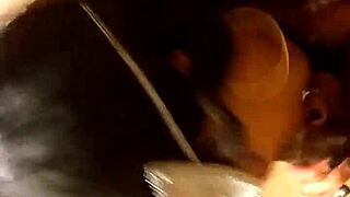 amateur girl sucks masked cock, gets cumshot on her big boobs