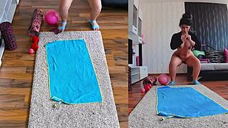 Hot Sweaty MILF Does Naked Yoga Spreading Ass In Dual Cam