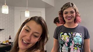 latina couple swaps with friends after dinner