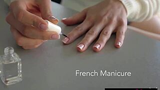 skinny european brunette with natural tits strips stockings slowly. she reveals slim body in sensual tease.