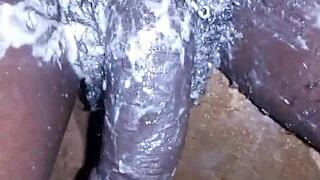 19 year old boy shaves and masturbates big black cock privately