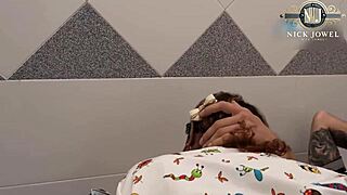 subtle solo session where amateur brunette nurse with big ass and curly hair gets off on desk with toys after work.