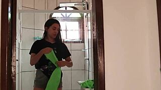 Horny Brazilian maid bends over in bedroom for boss's cock with cowgirl riding and facial cumshot.