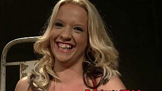 euro babe bound in stockings for rough maledom blowjob yet craves tasting cum in garage