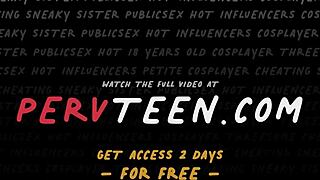 cheating blonde teen sneaks big cock sex in gym shorts while boyfriend watches