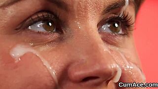sexy idol feels the rush as cumshot covers her face and she swallows every drop