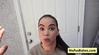 Sexy brunette Angelina Moon sucks Logan's huge dick and shoves it deep in shaved pussy