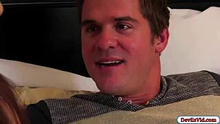 brunette pornstar alison practices handjob and blowjob on stepbro's big shaved cock with rough face sitting