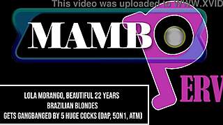 Hey, check out Lola Morango, this beautiful 22-year-old Brazilian blonde getting gangbanged by 5 huge cocks in DAP, 5on1 anal, ATM with monster cocks