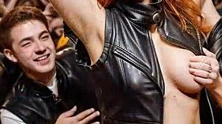 Heimlicher Friendzone-Ausbruch mit rothaariger Freundin in Lederstiefeln outdoor