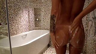 monika fox strips naked for a steamy shower