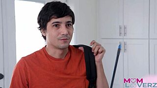 Sexy maid milf Erin Everheart rides dick in cowgirl. Brunette takes cumshot after doggystyle hardcore.