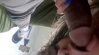 The skinny blonde girlfriend bends over for doggystyle with big black cock. Her boyfriend watches feeling jealous of the monster cock action