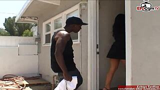 bbc picks up black haired slut with small tits for interracial cum in mouth sex on the street