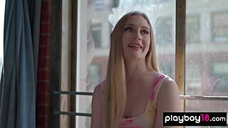 Hot Blonde Teen 18+ Emma Starletto Strips Lingerie but Fingers Juicy Pussy Naked