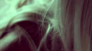 Lyra Law bends over Charlotte Stokely for strapon scissoring in bedroom. Blonde babes ride cowgirl style with natural tits bouncing