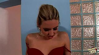 Blonde ends up in gangbang with blowbang blowjob cowgirl riding doggystyle double penetration and small tits action