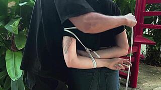 Oh My God, This Beauty From The Park Gets Tangled Up In Bondage! She's A Blonde Teen Moaning Outdoors In Tickling Torment!
